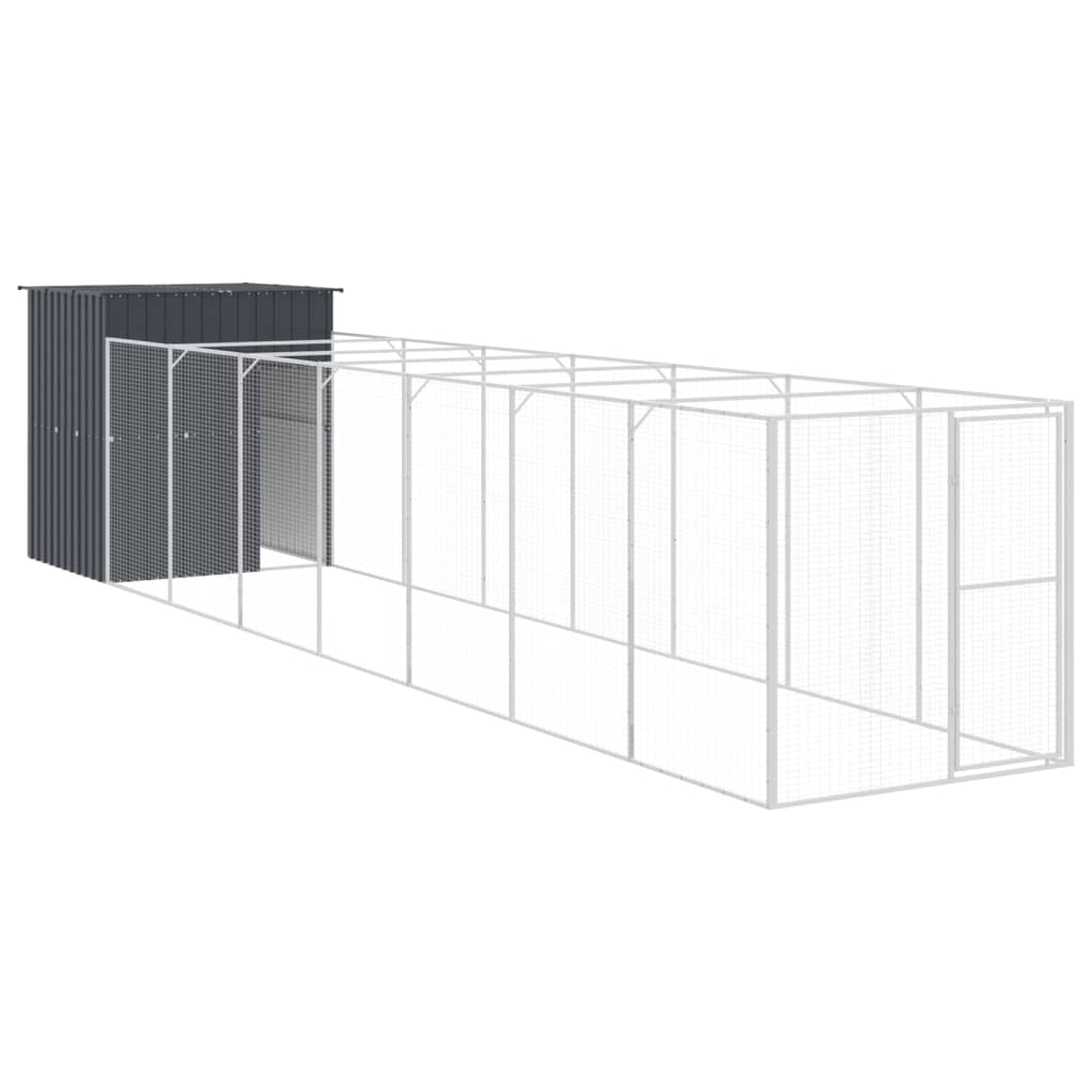NNEVL Dog House with Run Anthracite 165x863x181 cm Galvanised Steel