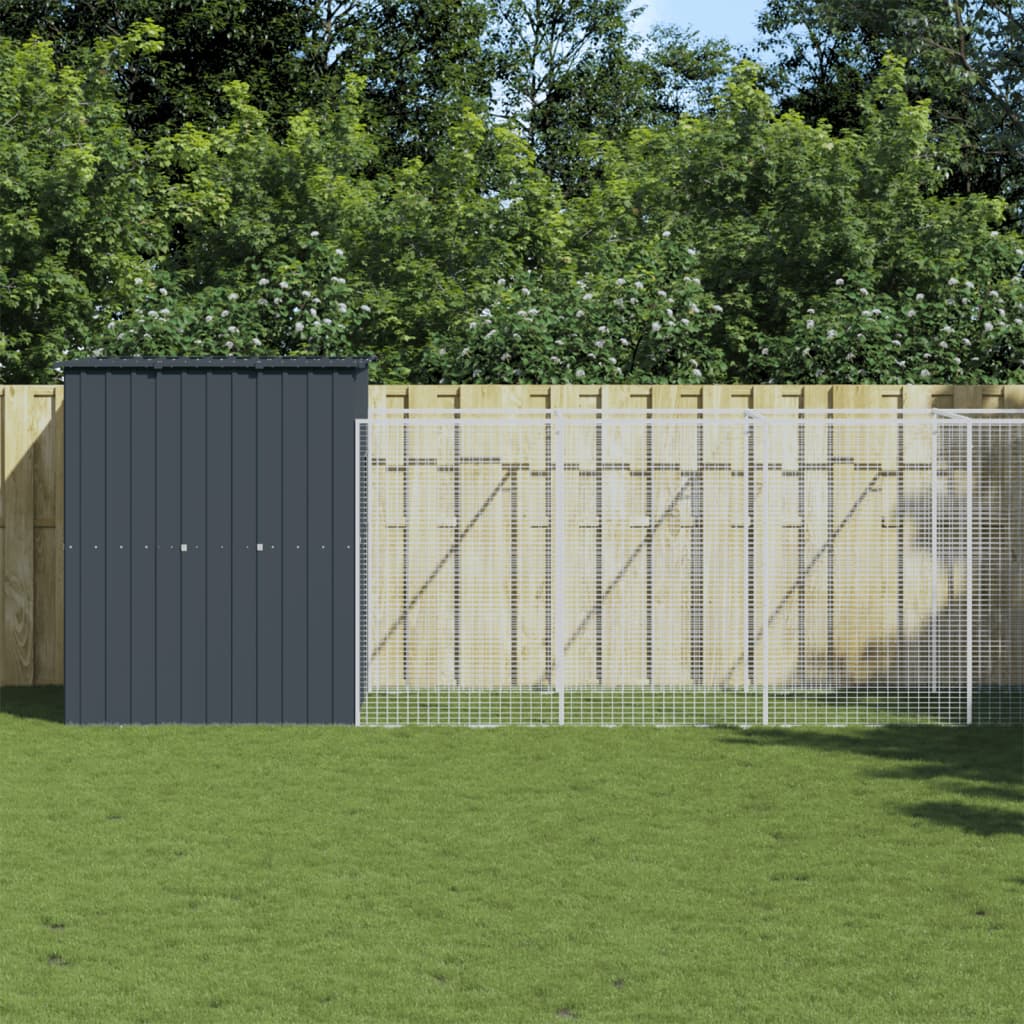 NNEVL Dog House with Run Anthracite 165x863x181 cm Galvanised Steel
