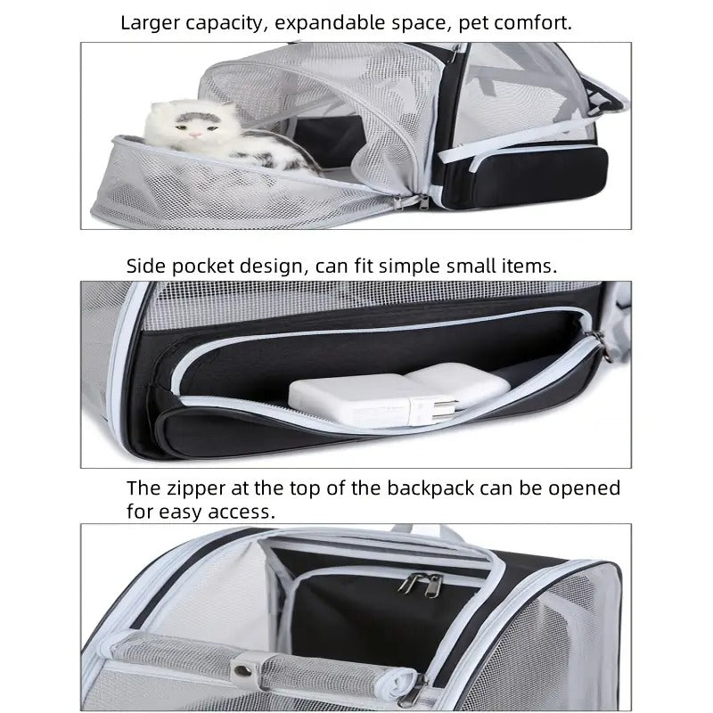 NNETM Expandable Cat Backpack Carrier with 3-Sided Mesh